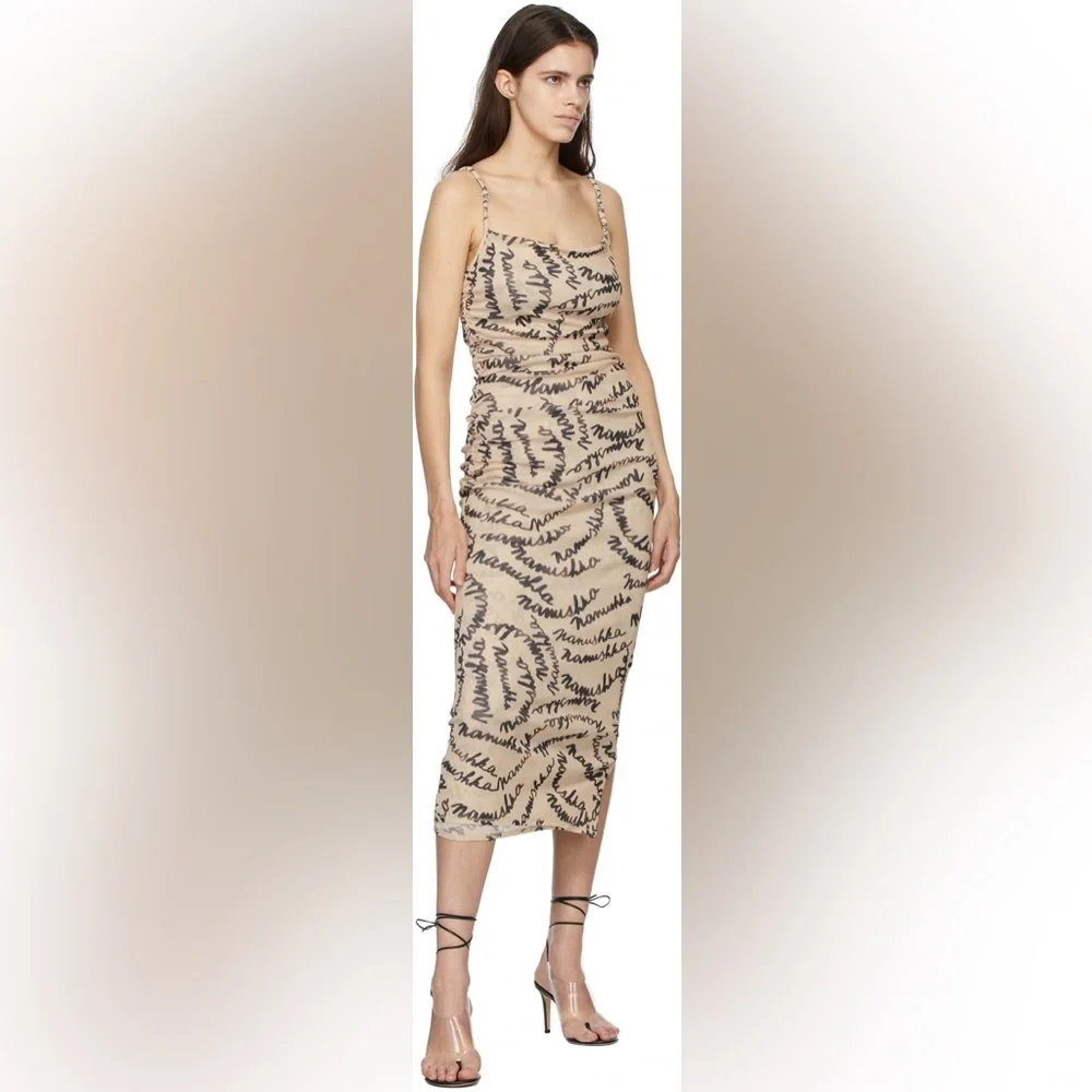Nanushka Alexa Ruched Mesh Jersey Midi Dress size L - Picture 10 of 10
